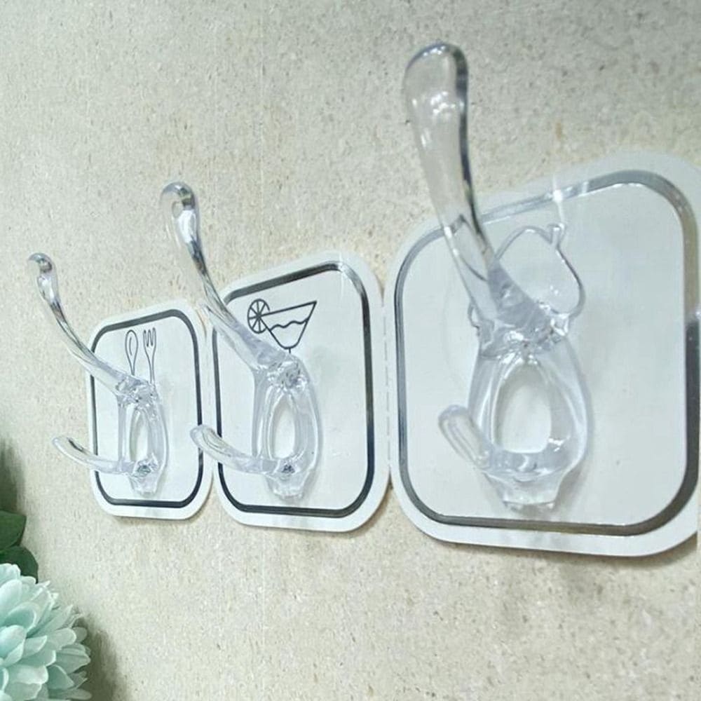Six Hook Sticky Hanger, Multipurpose Wall Hooks, Transparent Plastic Duty Wall Hook for Kitchen Bathroom Office Storage, Wall Mounted Towel Hanger Six Hook Sticky Hanger, Multipurpose Wall Hooks, Transparent Plastic Duty Wall Hook for Kitchen Bathroom Office Storage, Wall Mounted Towel Hanger